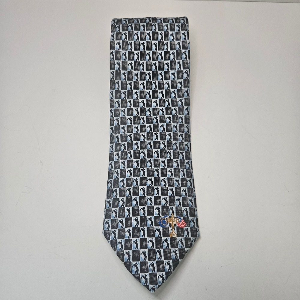 VTG Ryder Cup 2001 Official Merchandise Silk Tie Golf AOP Italy Blue Grey